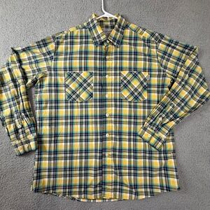 Carhartt Mens XL Plaid Button Up Long Sleeve‎ Shirt Yellow Blue Green